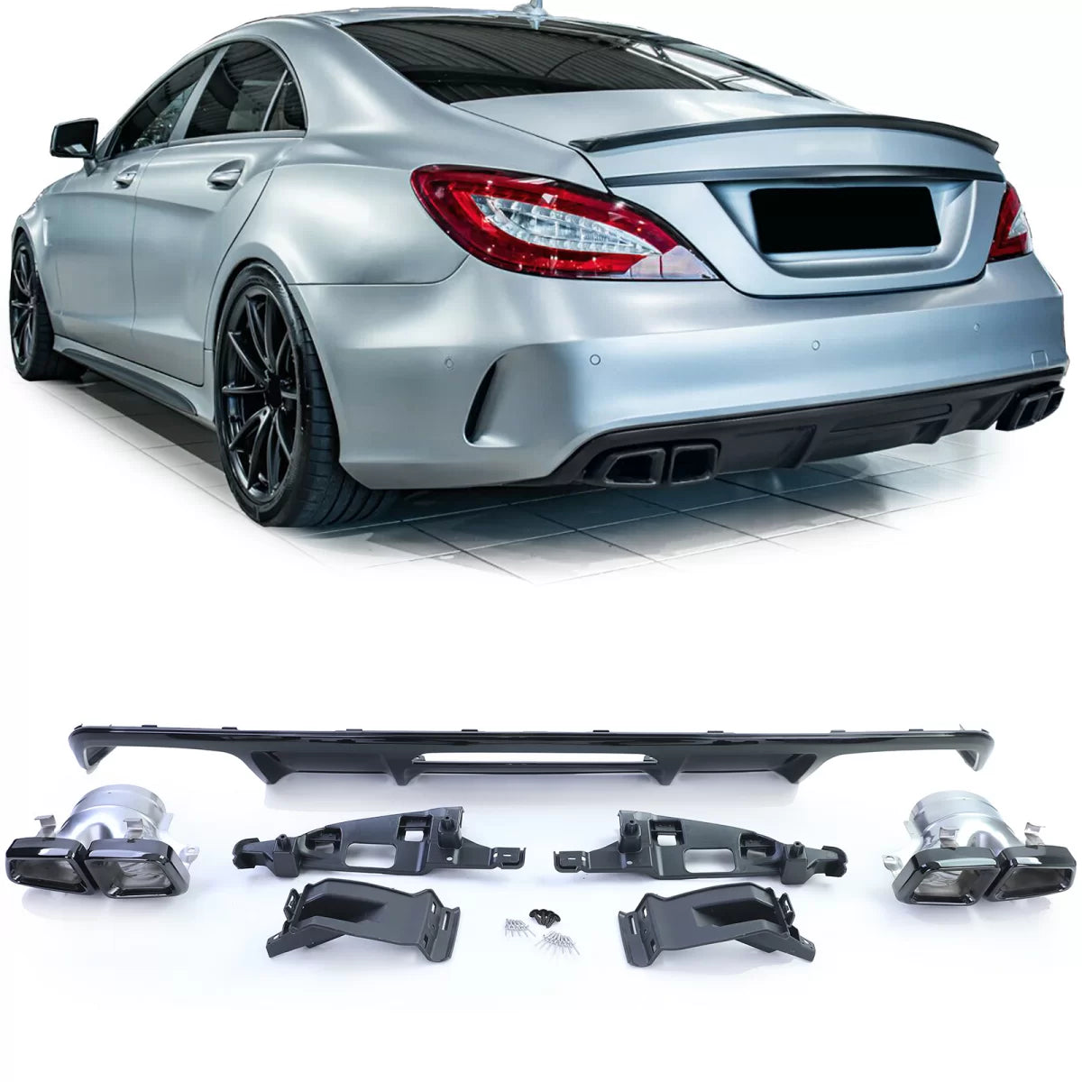 Diffusore Posteriore Sport con Terminali Neri per Mercedes CLS C218 Facelift
