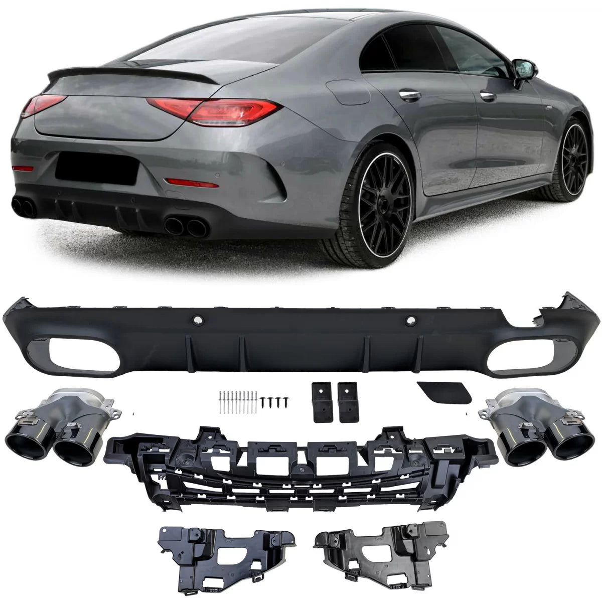 Diffusore Posteriore Sport con Terminali Neri per Mercedes CLS C257 2018-2023
