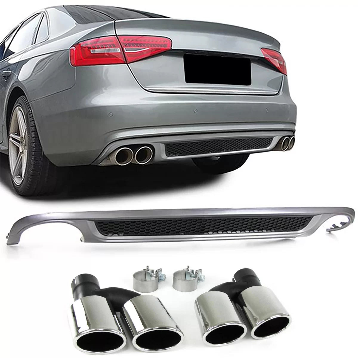 Diffusore Posteriore Sportivo con Doppie Terminali Laterali per Audi A4 B8 07-11