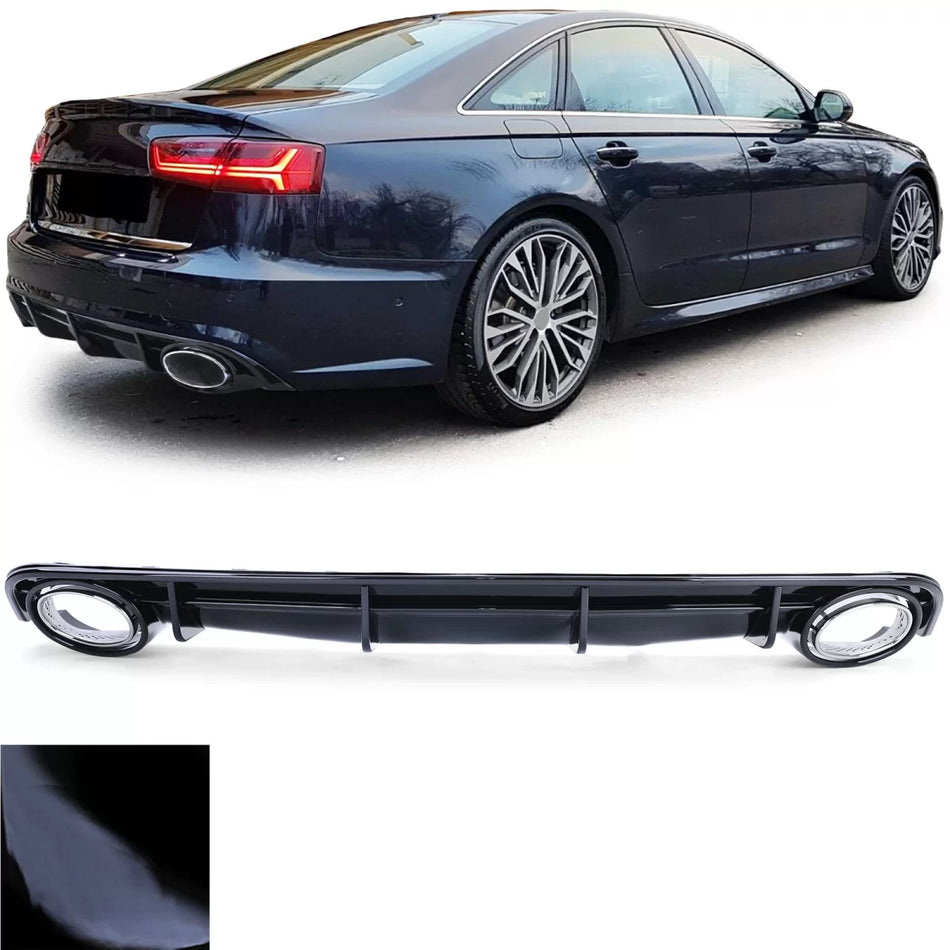 Diffusore Posteriore Sportivo Nero Lucido con Terminali Cromati per Audi A6 C7