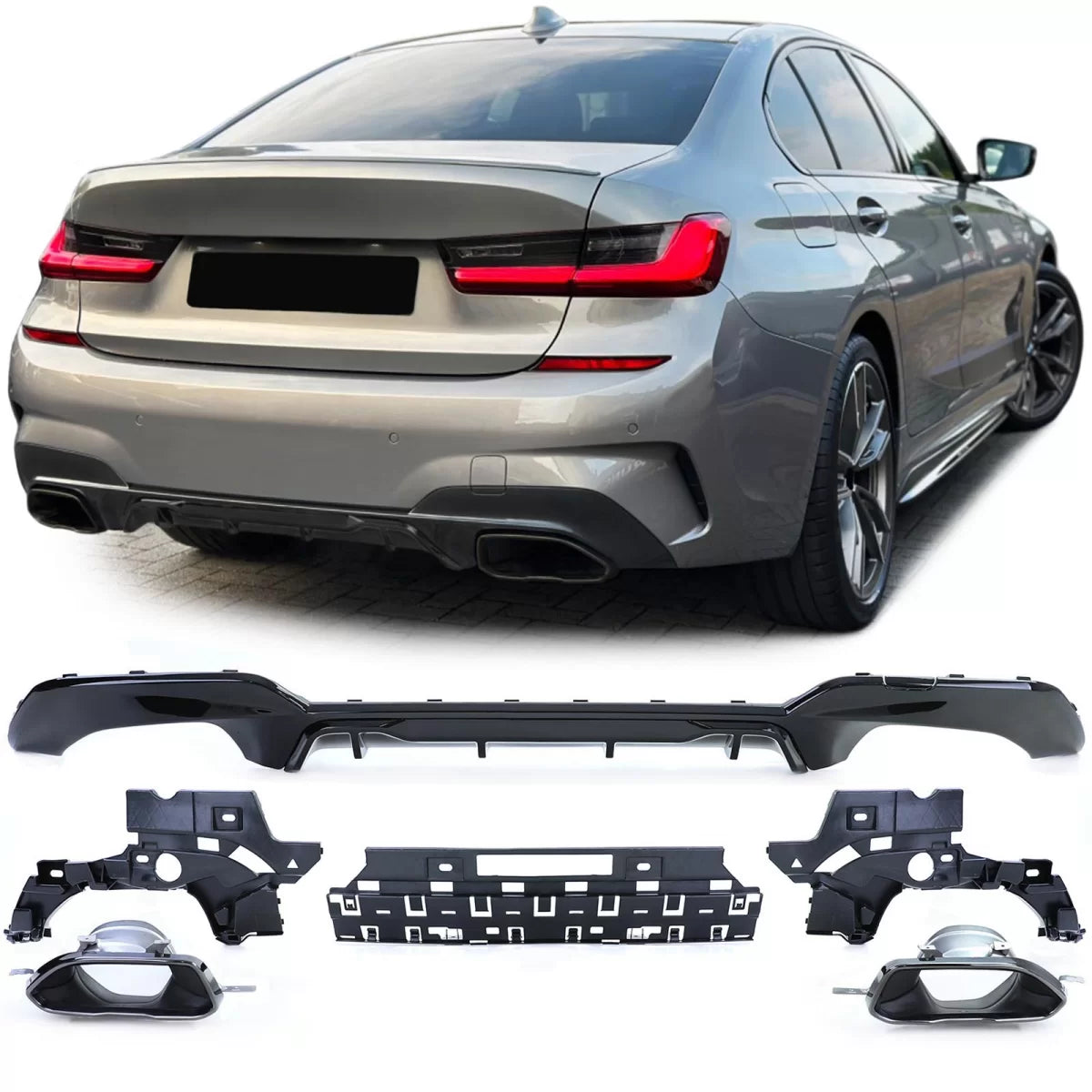 Diffusore Posteriore Sportivo Lucido con Terminali 340 Look per BMW Serie 3 G20