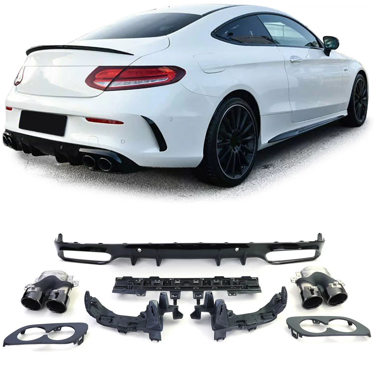 Diffusore Posteriore Sport con Terminali Tondi Nero per Mercedes C205 Coupe
