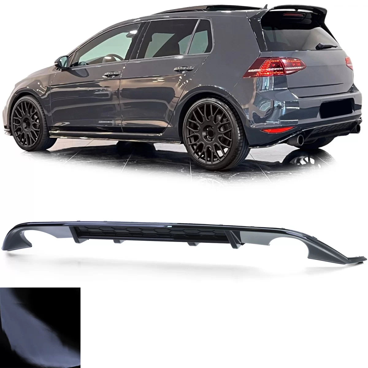 Diffusore Posteriore Sportivo Doppia Uscita Nero Lucido per VW Golf 7 GTI 13-17