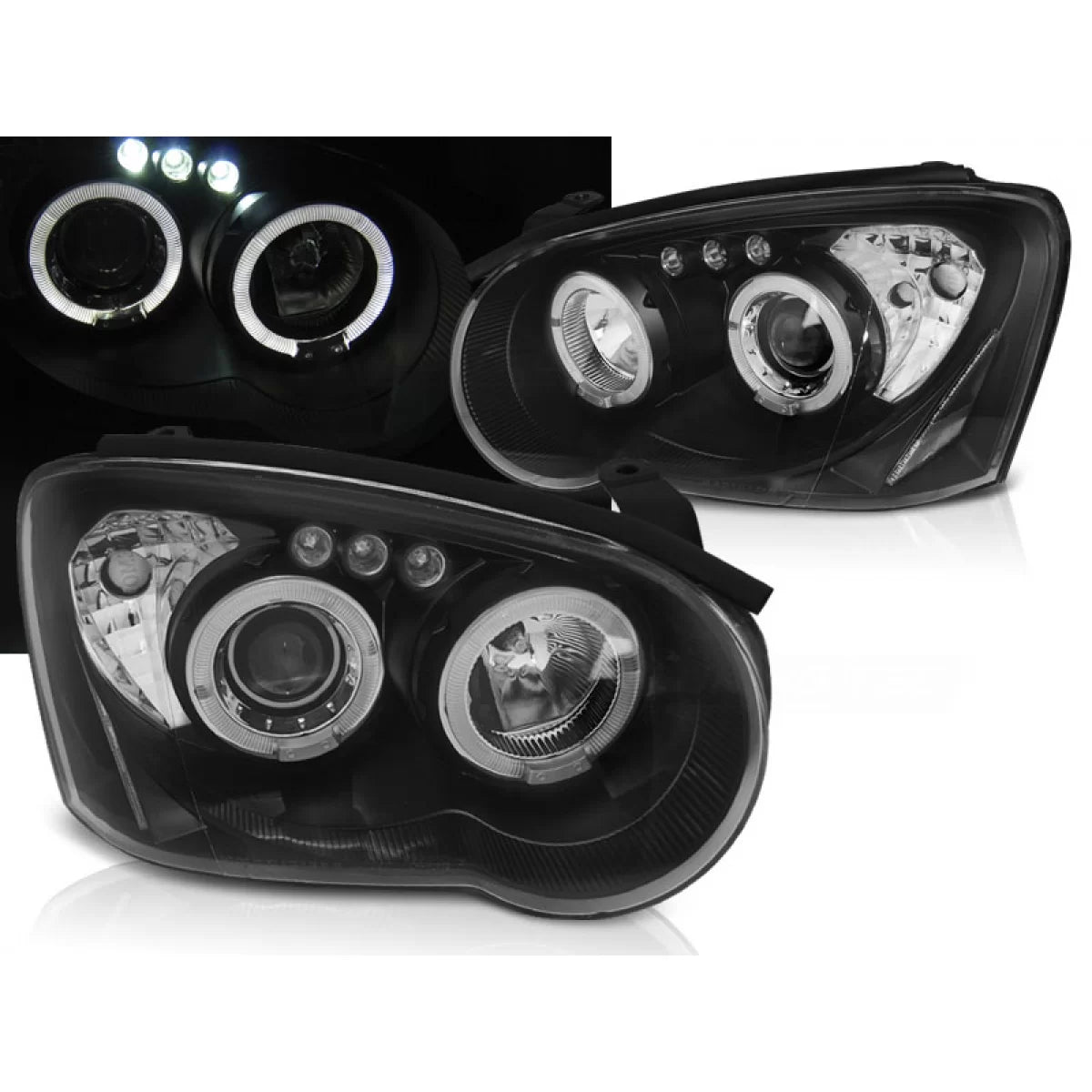 Fanali Angel Eyes Neri Anteriori per Subaru Impreza Ii Gd 03-05