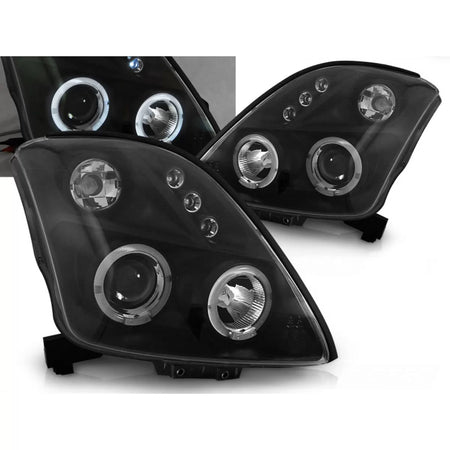 Fanali Angel Eyes Neri Anteriori per Suzuki Swift 05.05-10