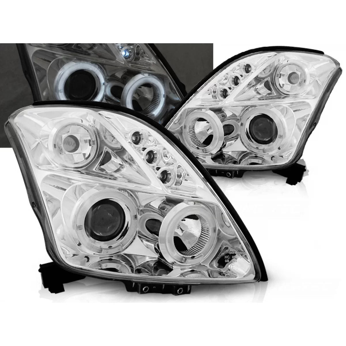 Fanali Angel Eyes Cromati Anteriori per Suzuki Swift 05.05-10