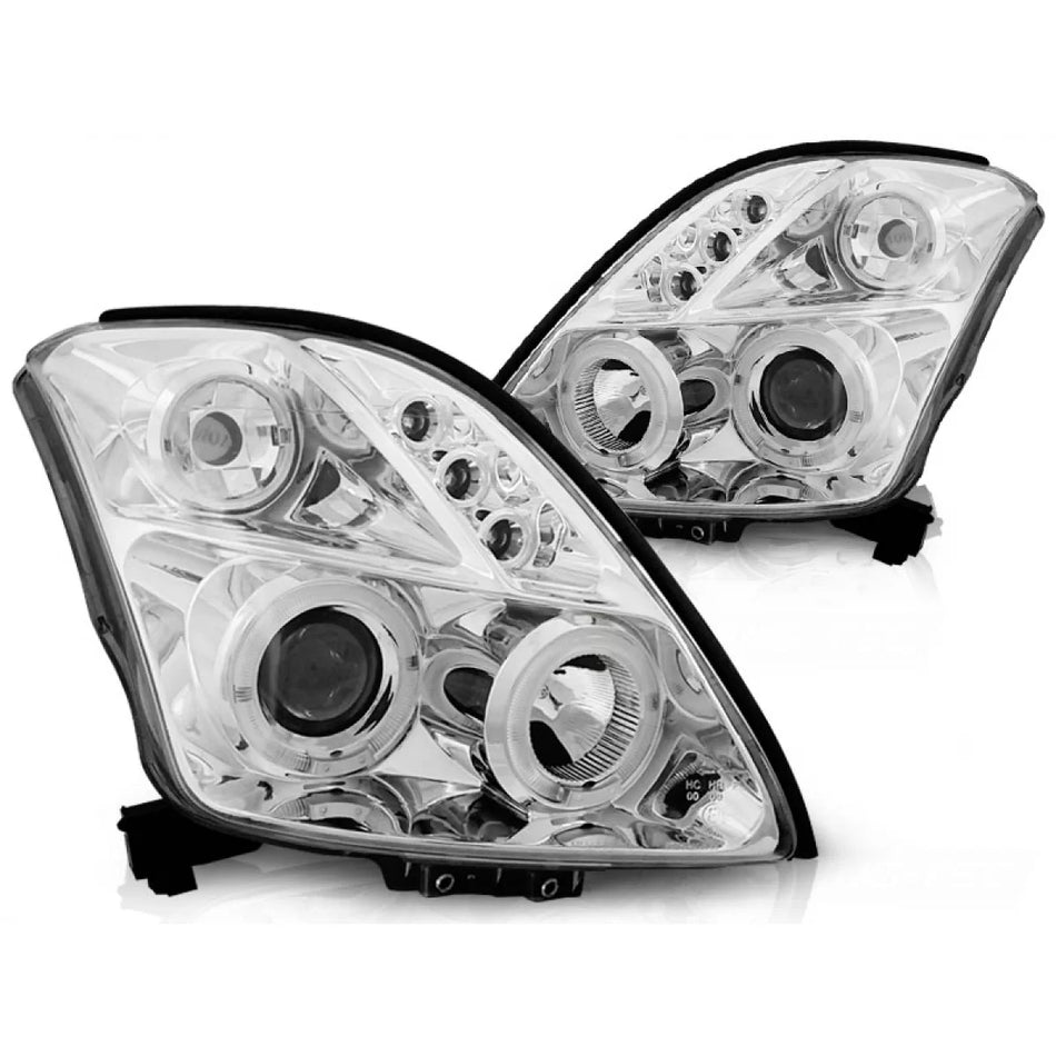 Fanali Angel Eyes Cromati Anteriori per Suzuki Swift 05.05-10
