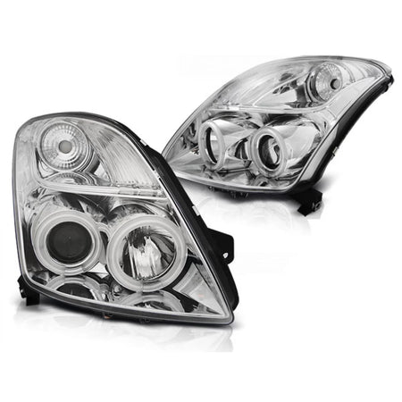 Fanale Anteriore CCFL Angel Eyes Cromato per Suzuki Swift 05.05-10