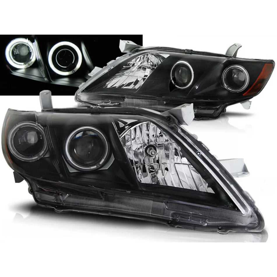Fanali Angel Eyes Neri Anteriori per Toyota Camry 6 XV40 06-09