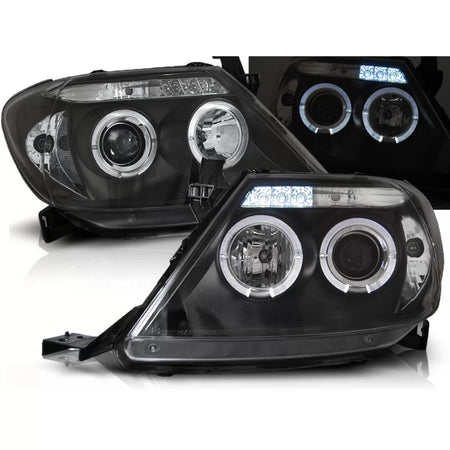 Fanale Anteriore Angel Eyes Nero per Toyota Hilux 05-11