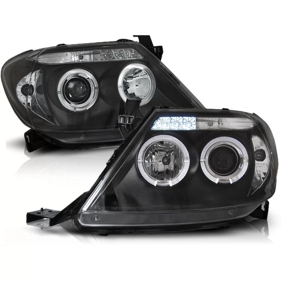 Fanale Anteriore Angel Eyes Nero per Toyota Hilux 05-11