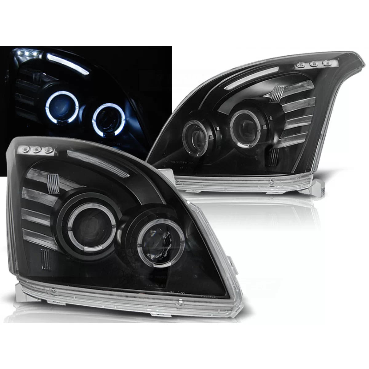 Fanali Angel Eyes Neri Anteriori per Toyota Land Cruiser 120 03-09