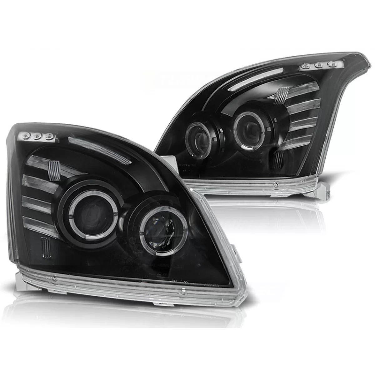 Fanali Angel Eyes Neri Anteriori per Toyota Land Cruiser 120 03-09