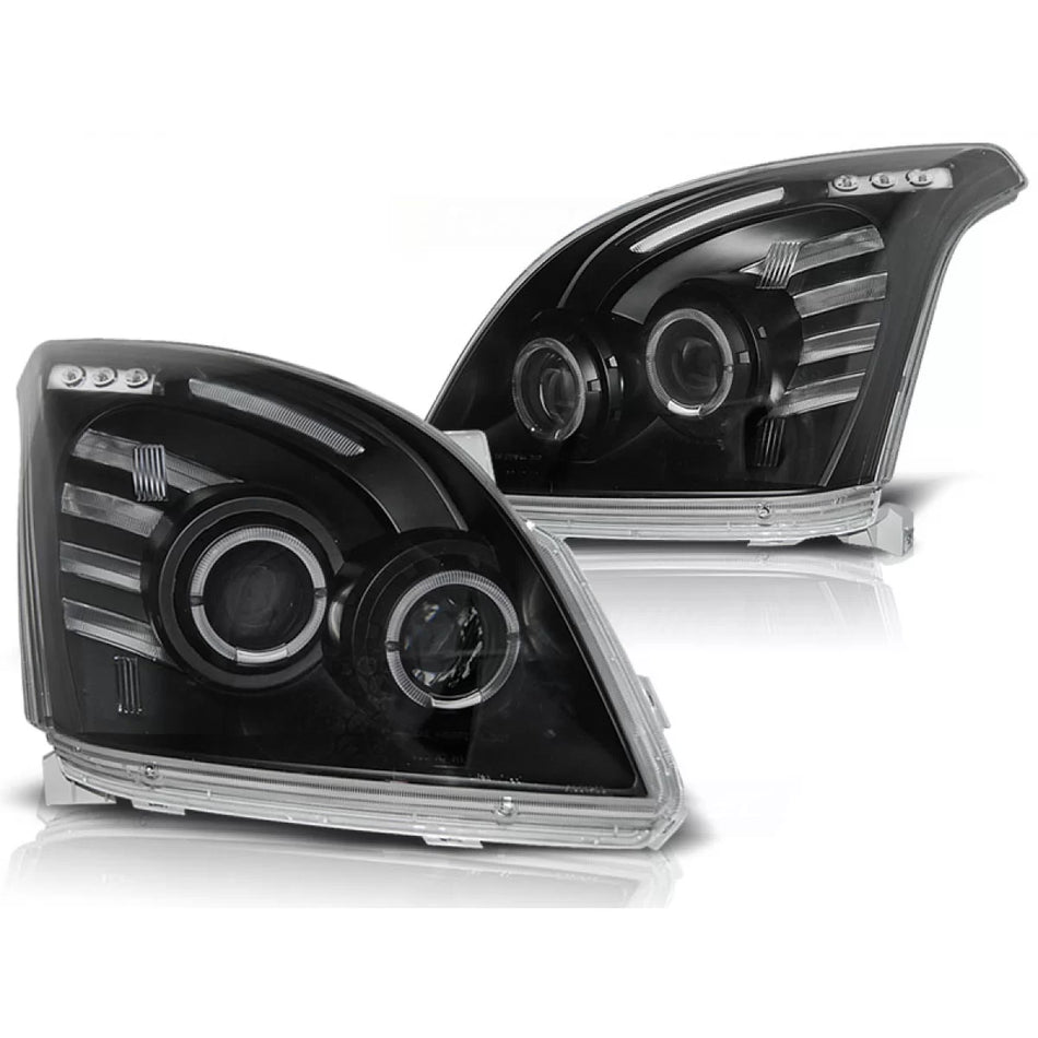 Fanali Angel Eyes Neri Anteriori per Toyota Land Cruiser 120 03-09