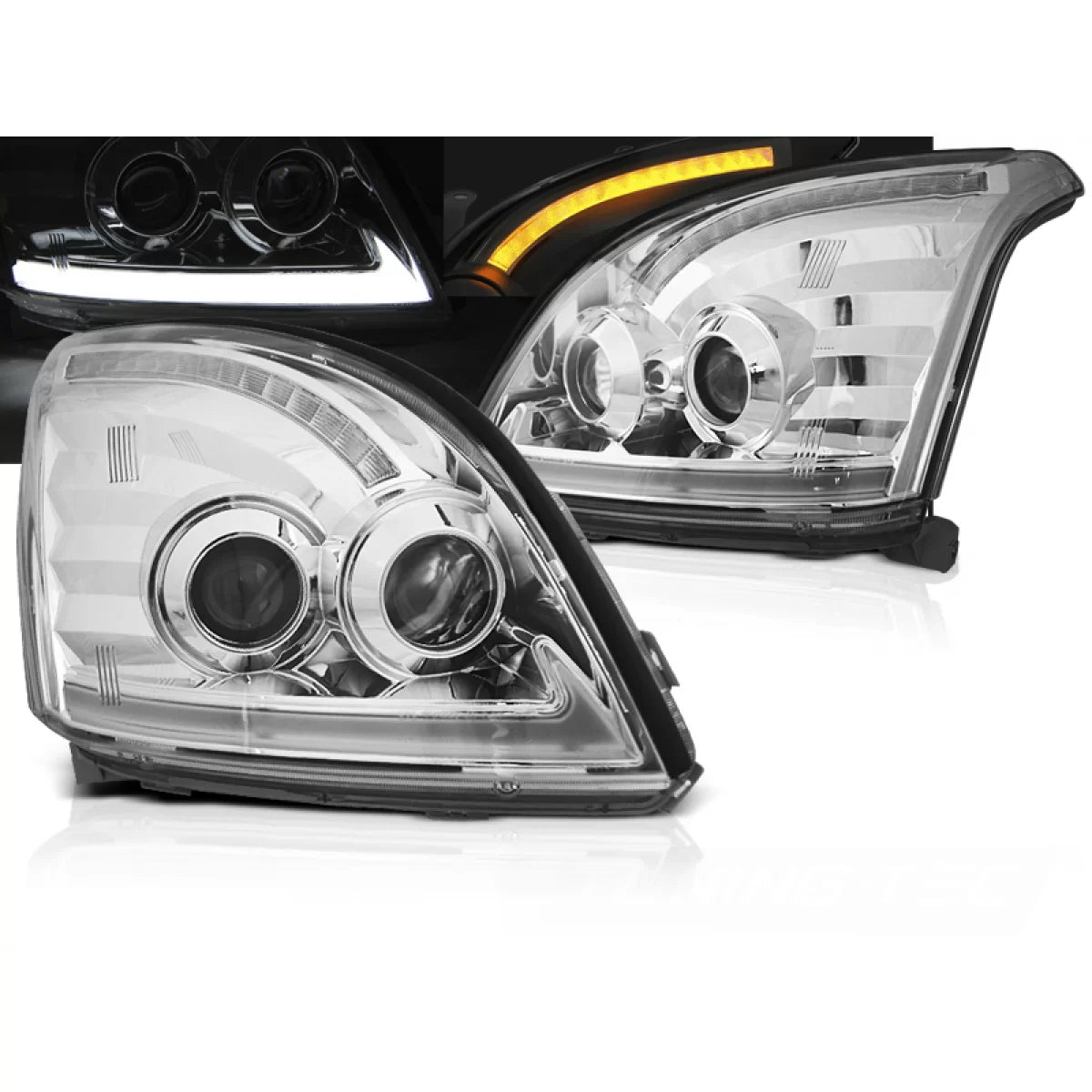 Fanale Tubolare LED Sequenziale Cromato Anteriore Toyota Land Cruiser 120 03-09