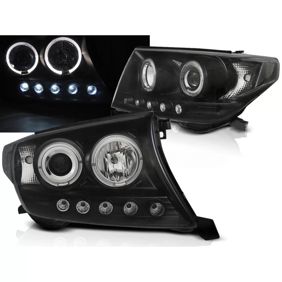 Fanale Anteriore Angel Eyes Nero per Toyota Land Cruiser FJ200 07-12