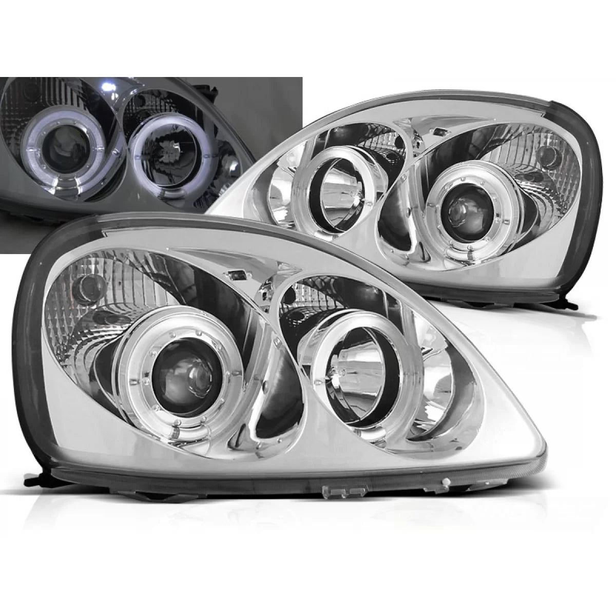 Fanale Anteriore Angel Eyes Cromato per Toyota Yaris 04.99-09.03