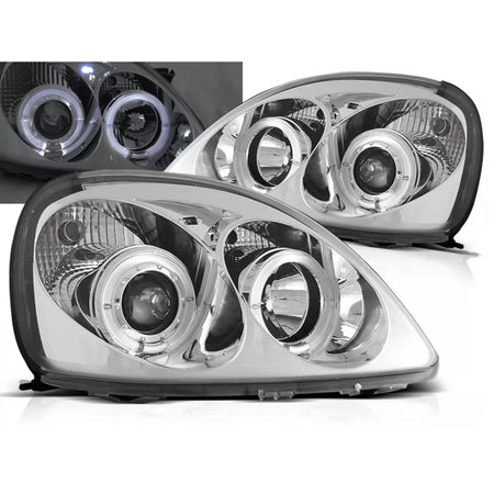 Fanale Anteriore Angel Eyes Cromato per Toyota Yaris 04.99-09.03