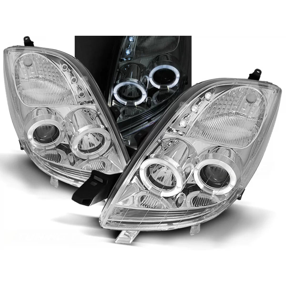 Fanali Angel Eyes Cromati Anteriori per Toyota Yaris 06-09