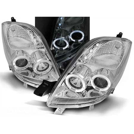 Fanali Angel Eyes Cromati Anteriori per Toyota Yaris 06-09