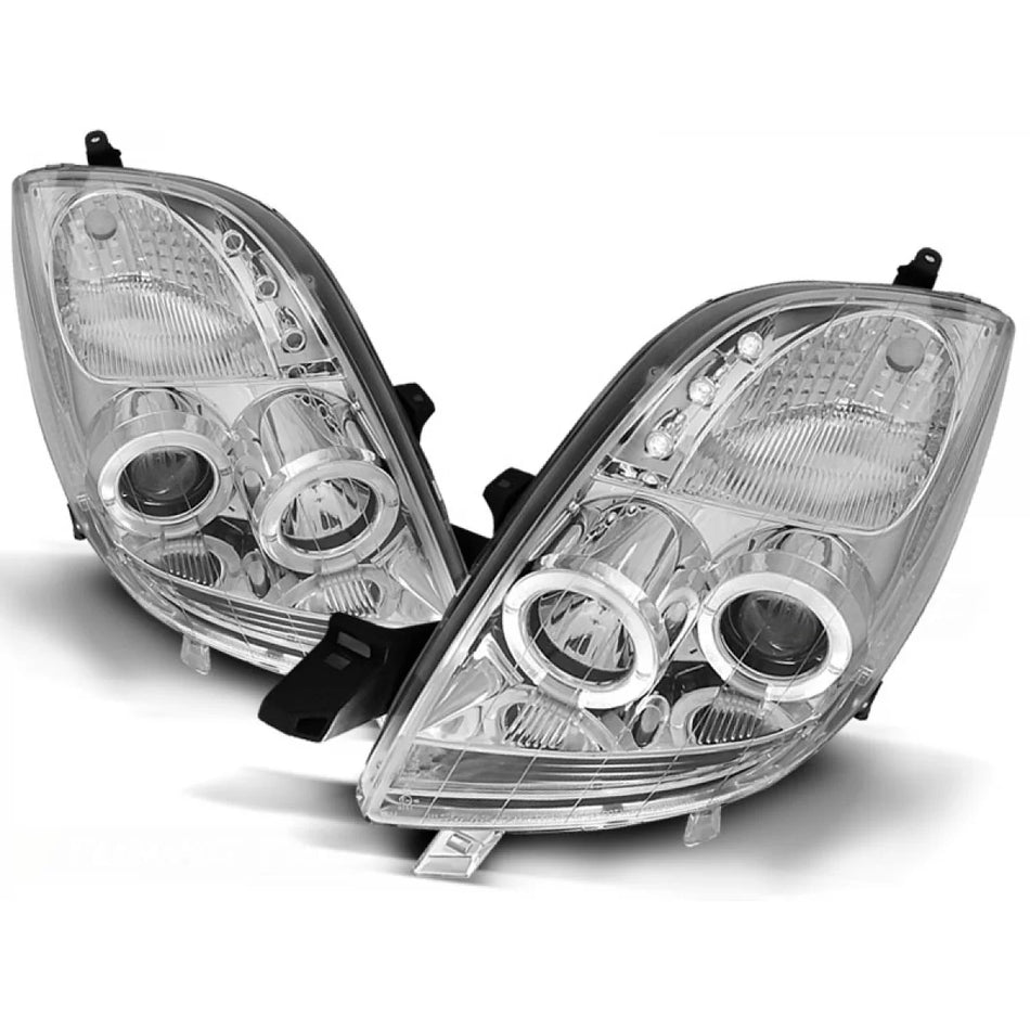 Fanali Angel Eyes Cromati Anteriori per Toyota Yaris 06-09
