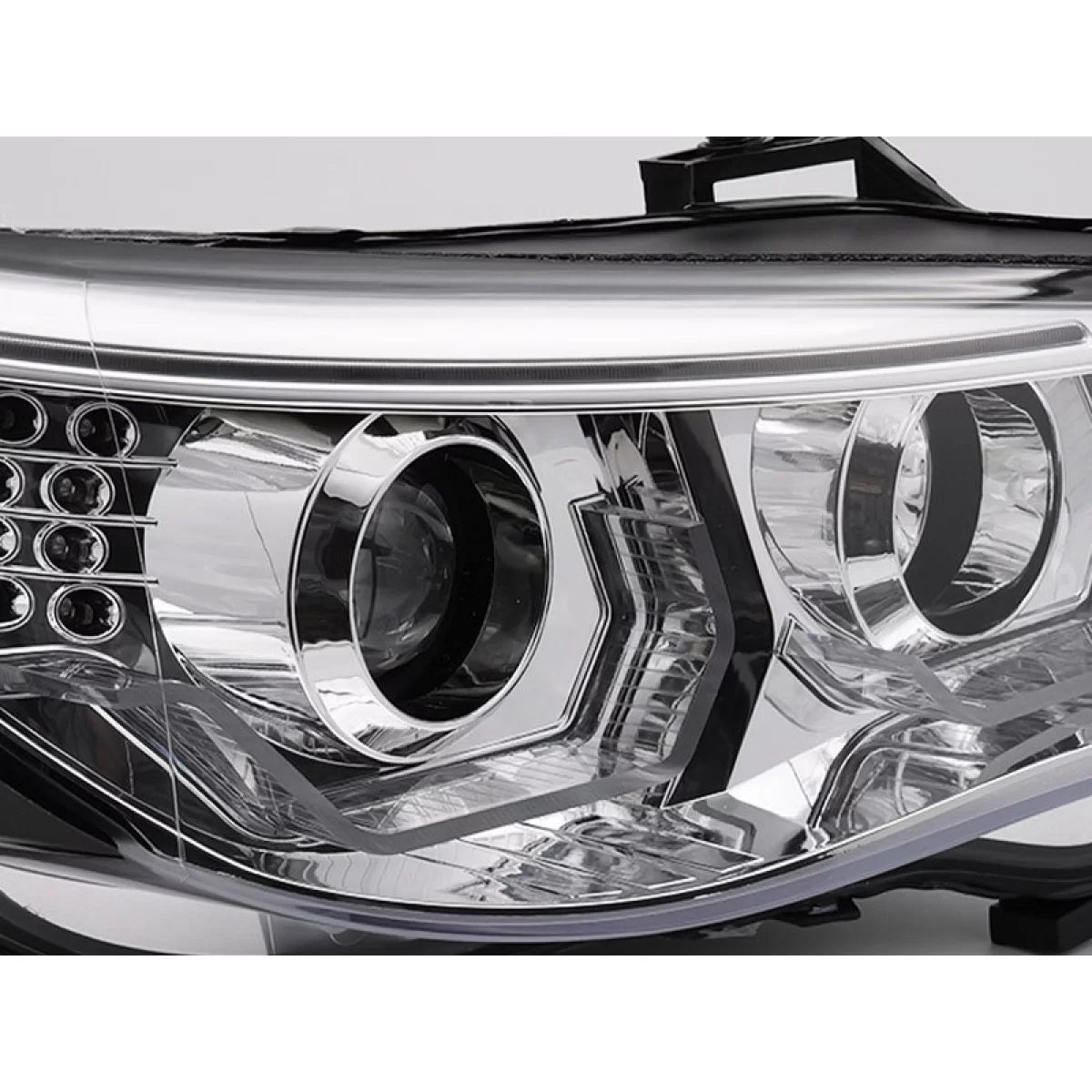 Fari Tuning con Angel Eyes LED 3D Cromati Anteriore Dx Sx BMW Serie 5 E60