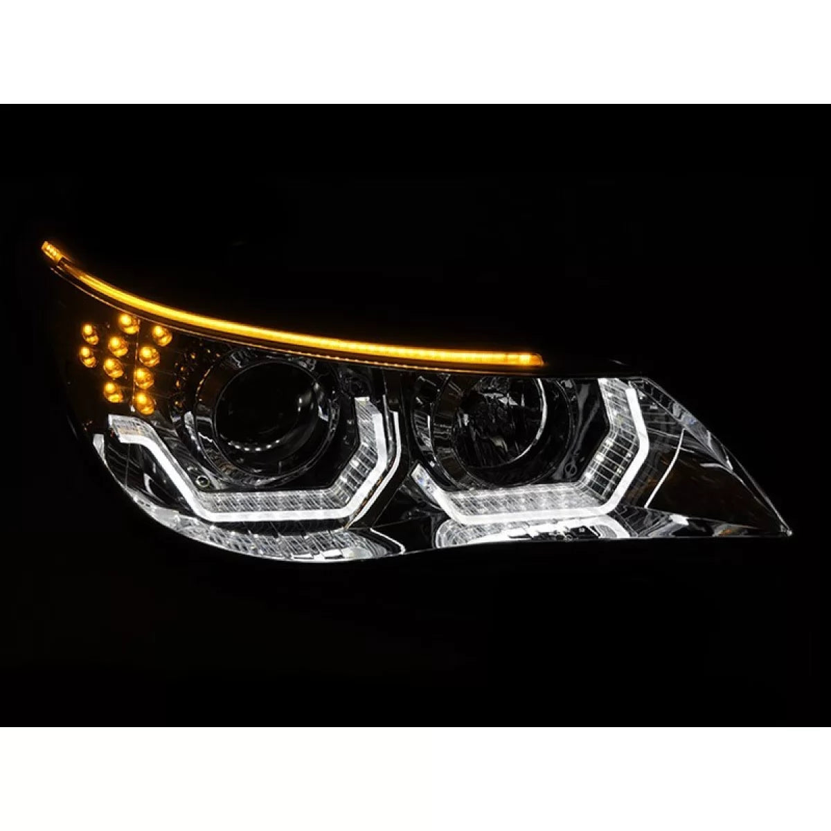 Fari Tuning con Angel Eyes LED 3D Cromati Anteriore Dx Sx BMW Serie 5 E60