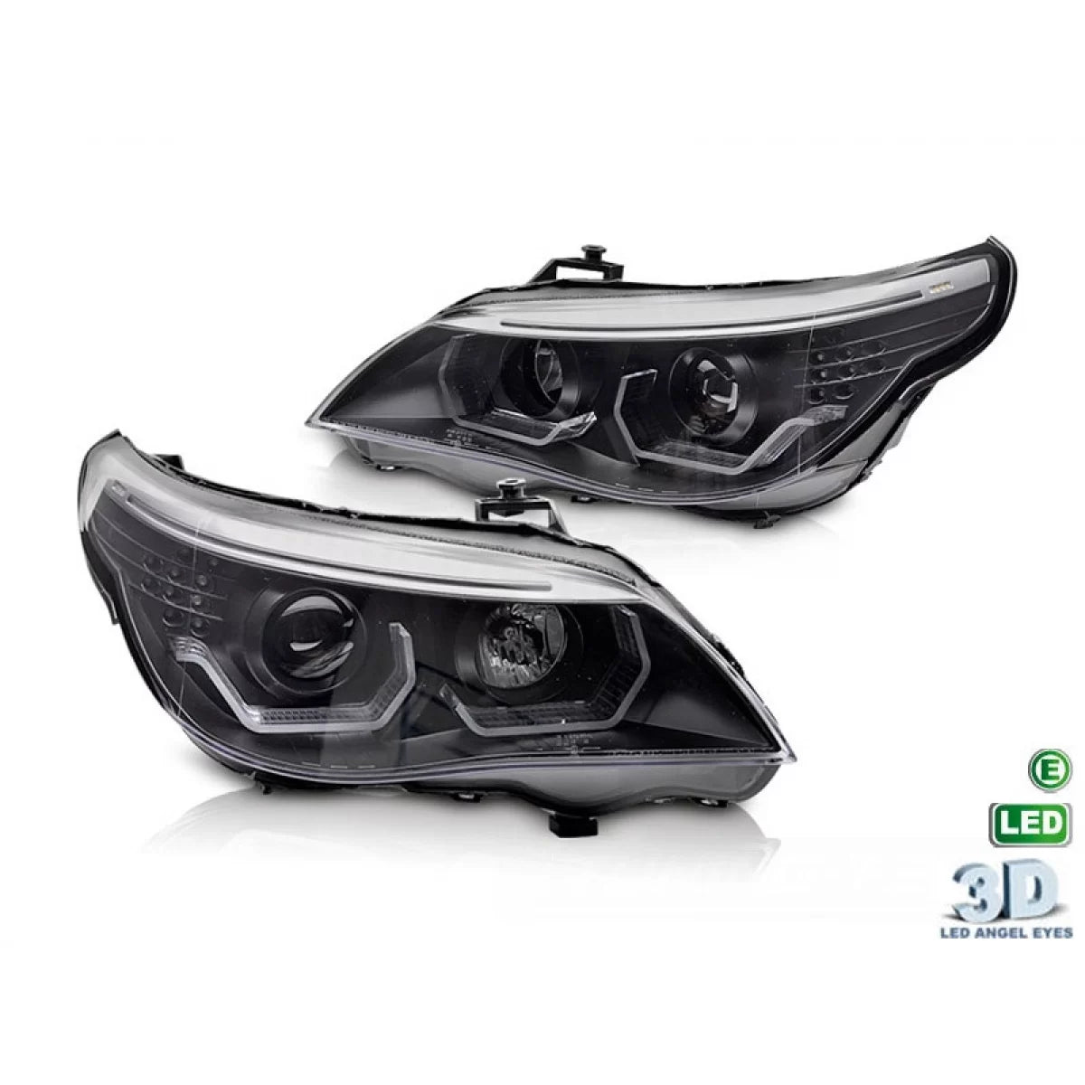 Fari Tuning con LED Angel Eyes 3D Anteriore Dx e Sx BMW Serie 5 E60 2003-2007
