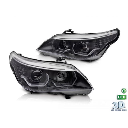 Fari Tuning con LED Angel Eyes 3D Anteriore Dx e Sx BMW Serie 5 E60 2003-2007