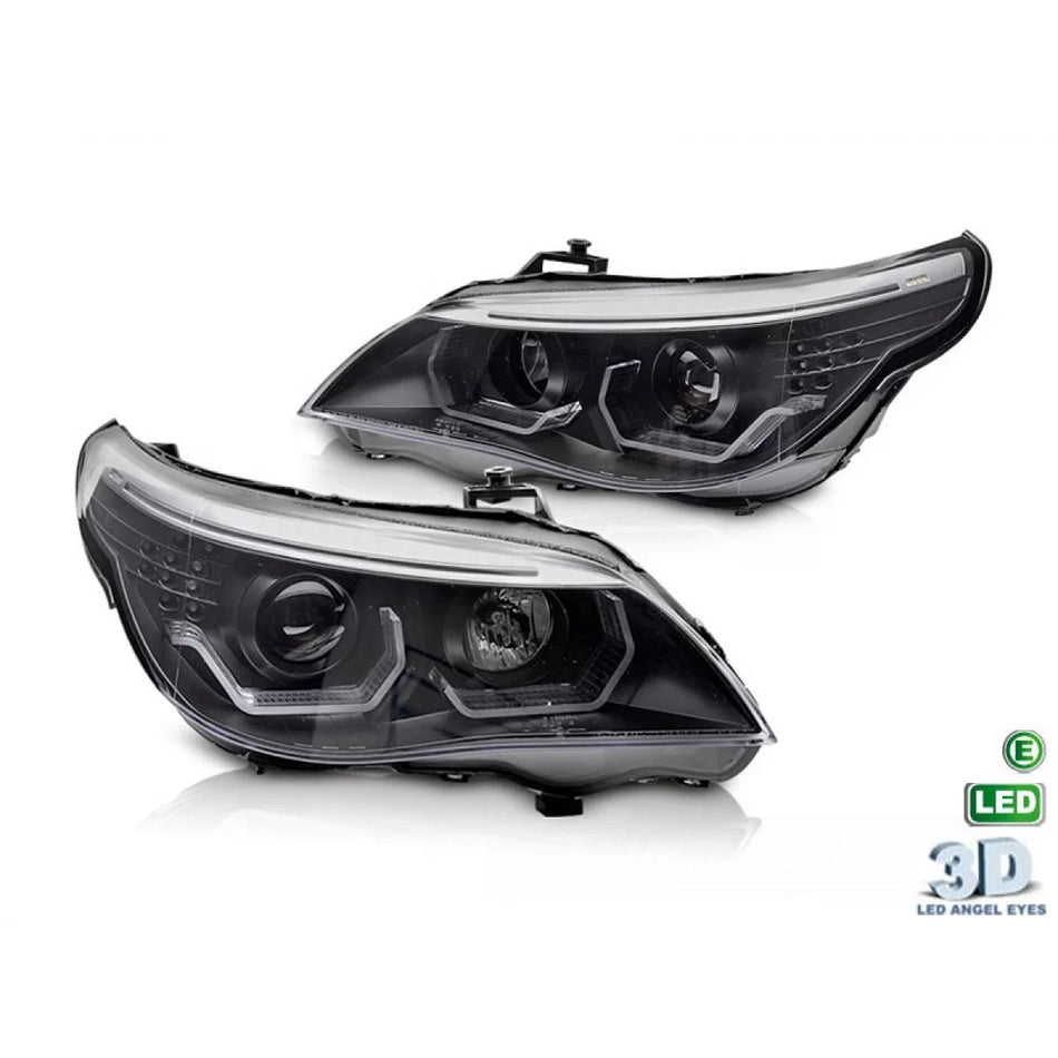 Fari Tuning con LED Angel Eyes 3D Anteriore Dx e Sx BMW Serie 5 E60 2003-2007