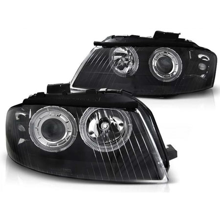 Fari Tuning con Anelli Alogeni Anteriori Dx e Sx per Audi A3 8P 05-03/08 3D 5D