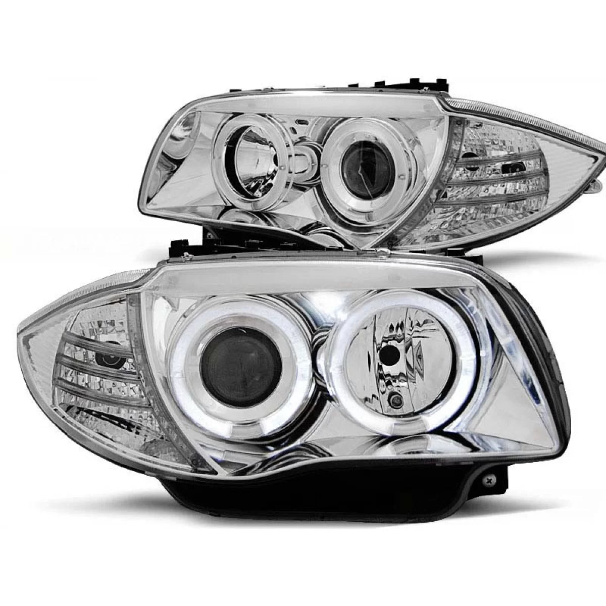 Fari Tuning con Anelli Alogeni Anteriori Dx e Sx per BMW 1 E81 E82 E87 E88