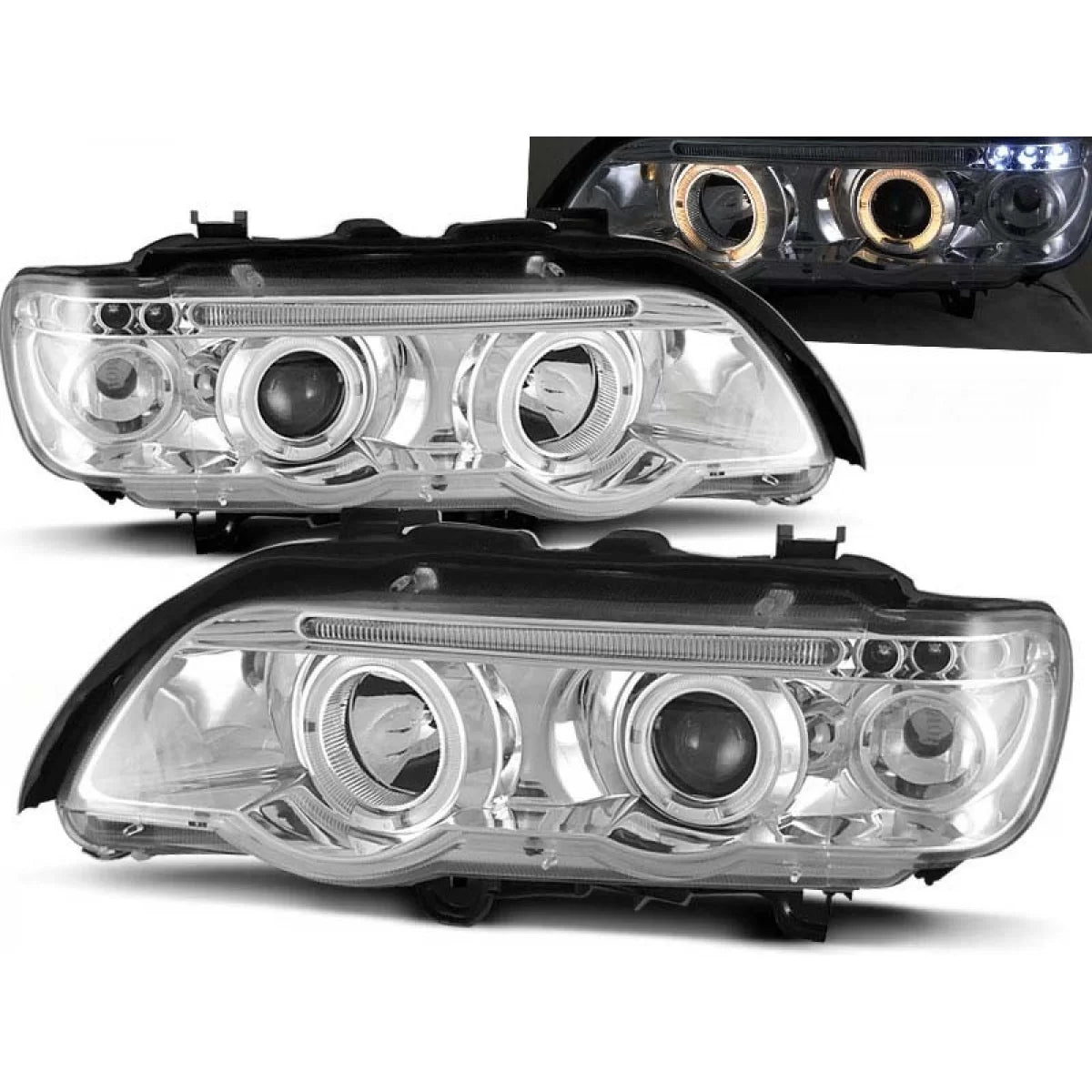 Fari Tuning con Anelli Alogeni Anteriori Dx e Sx per BMW X5 E53 1999-2003
