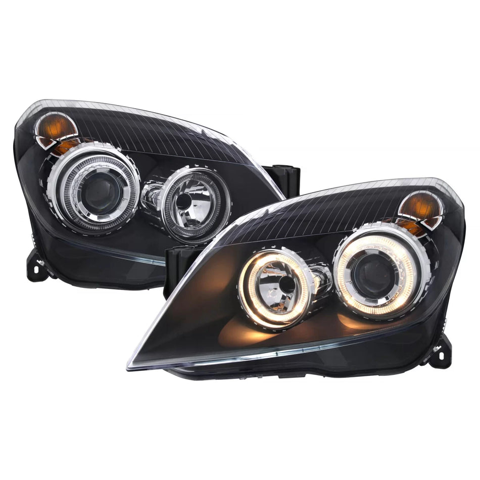 Fari Tuning con Angel Eyes Nero Anteriore Sinistro e Destro per Opel Astra H