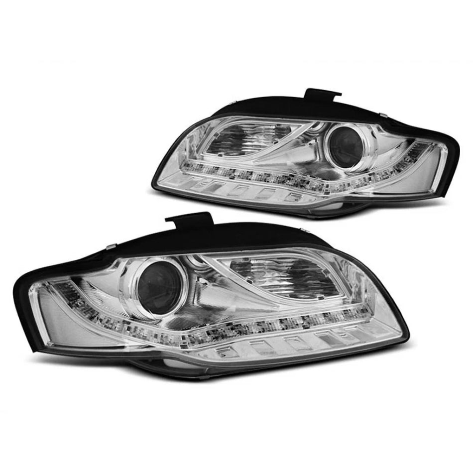 Fari Anteriori Tuning con Base Cromata per Audi A4 B7 2004-2008 Dx e Sx