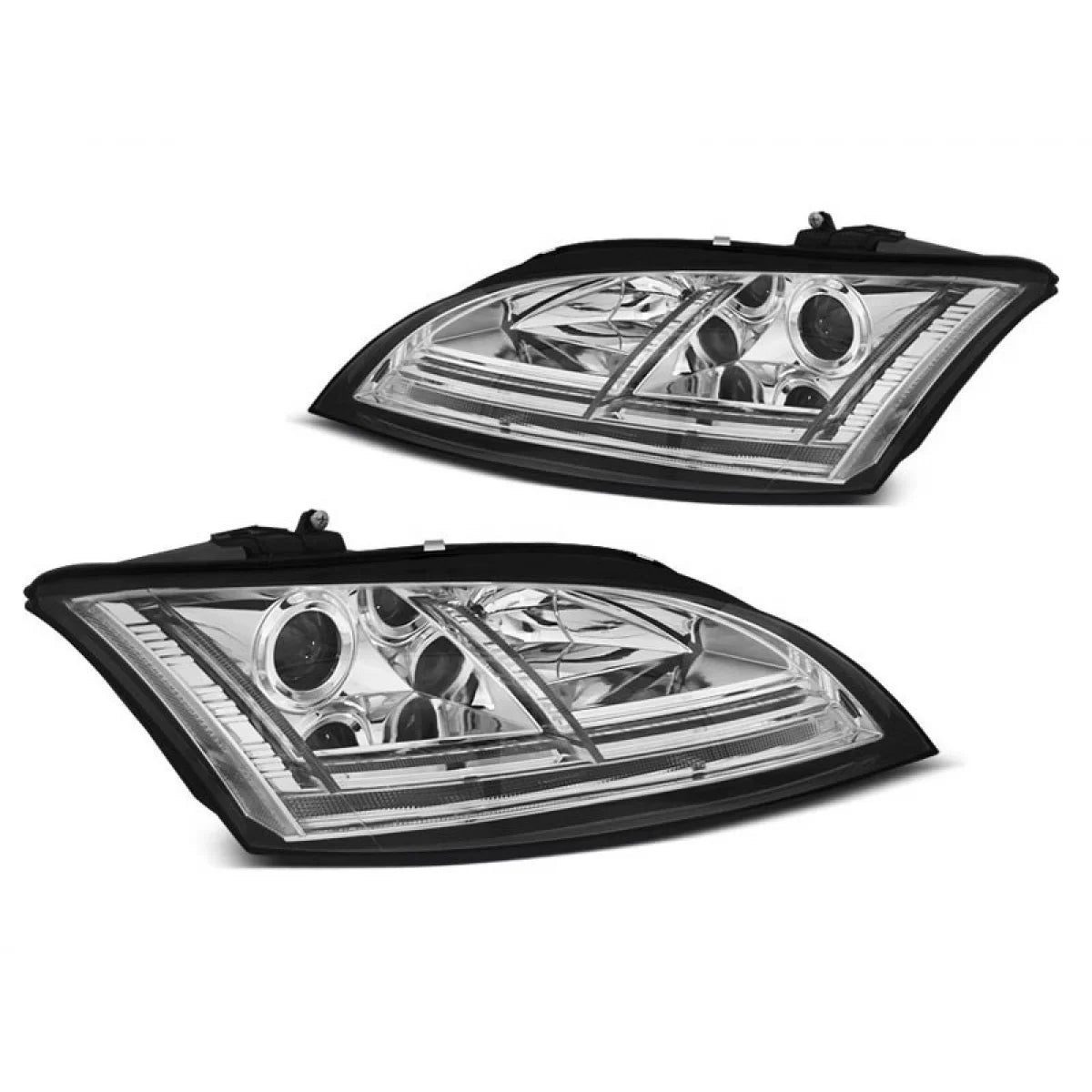 Fari Anteriori Tuning con Base Cromata per Audi Tt 2006-2010 Dx e Sx