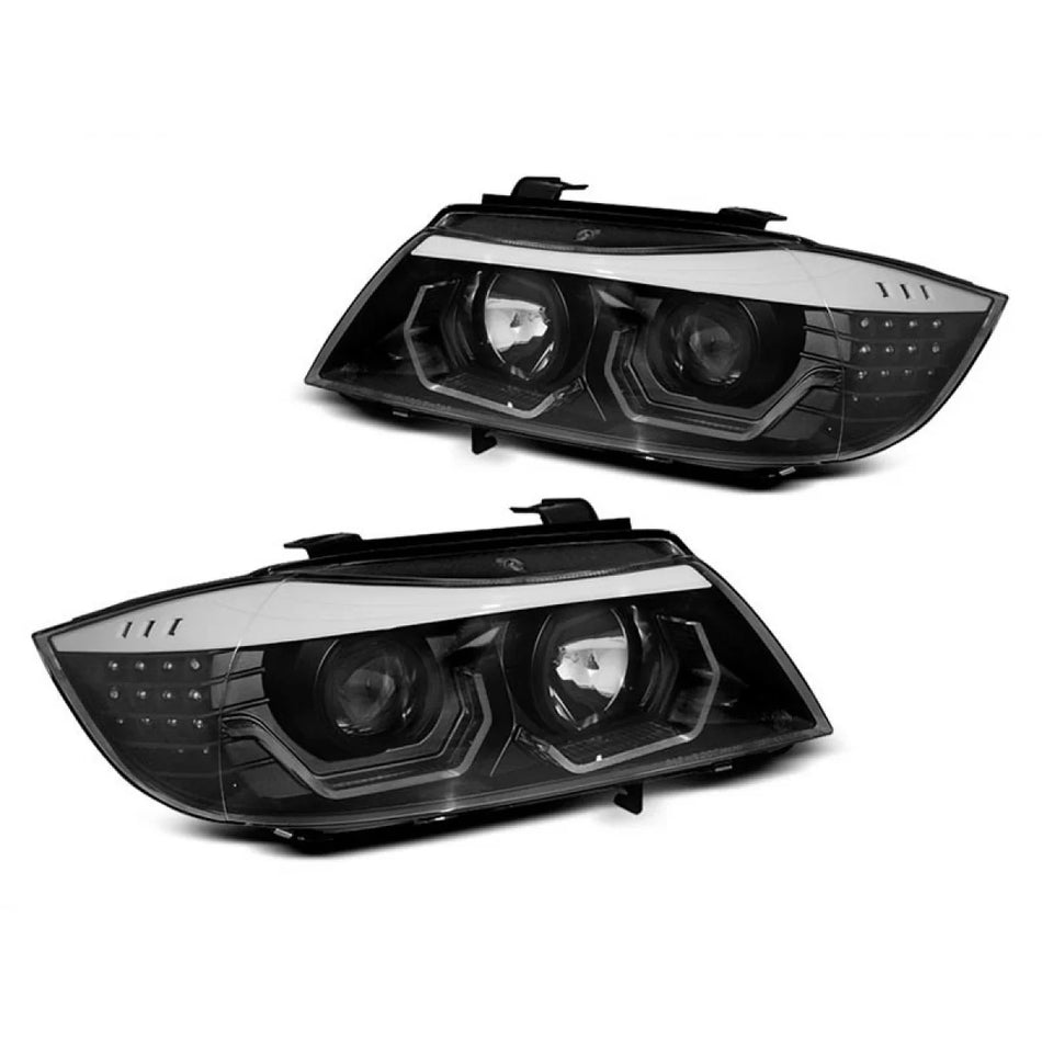 Fari Anteriori Tuning con Base Nera Sinistro e Destro per BMW Serie 3 E90