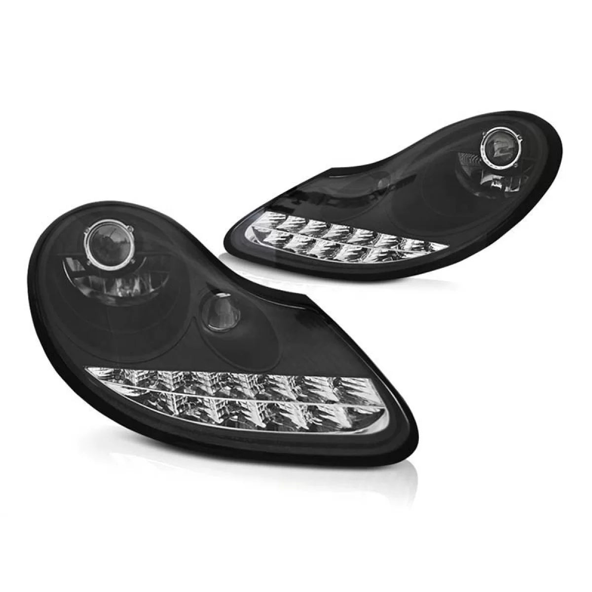 Fari Tuning con Luci Diurne Neri Anteriori Dx e Sx per Porsche Boxster 986
