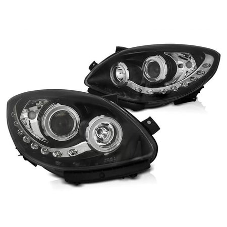 Fari Tuning con Luci Diurne Neri Anteriori Sinistro e Destro per Renault Twingo