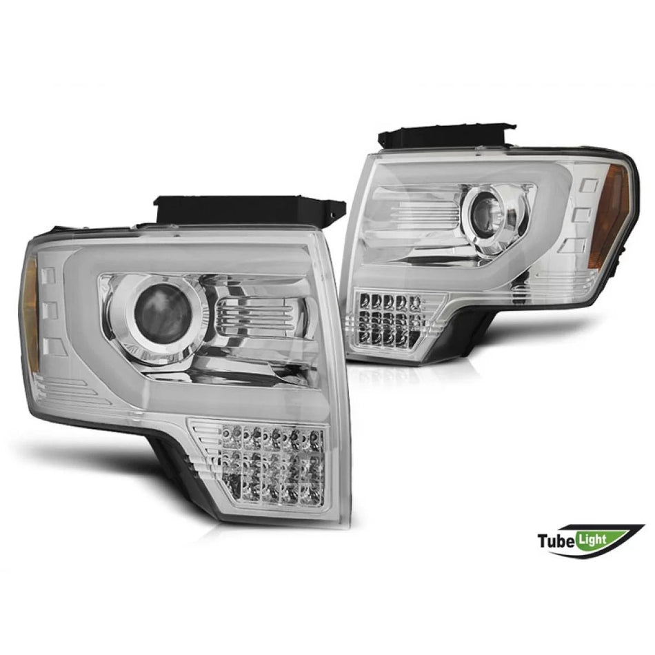Fari Tuning Anteriore Sinistro e Destro Base Cromata per Ford F150 2008-2014
