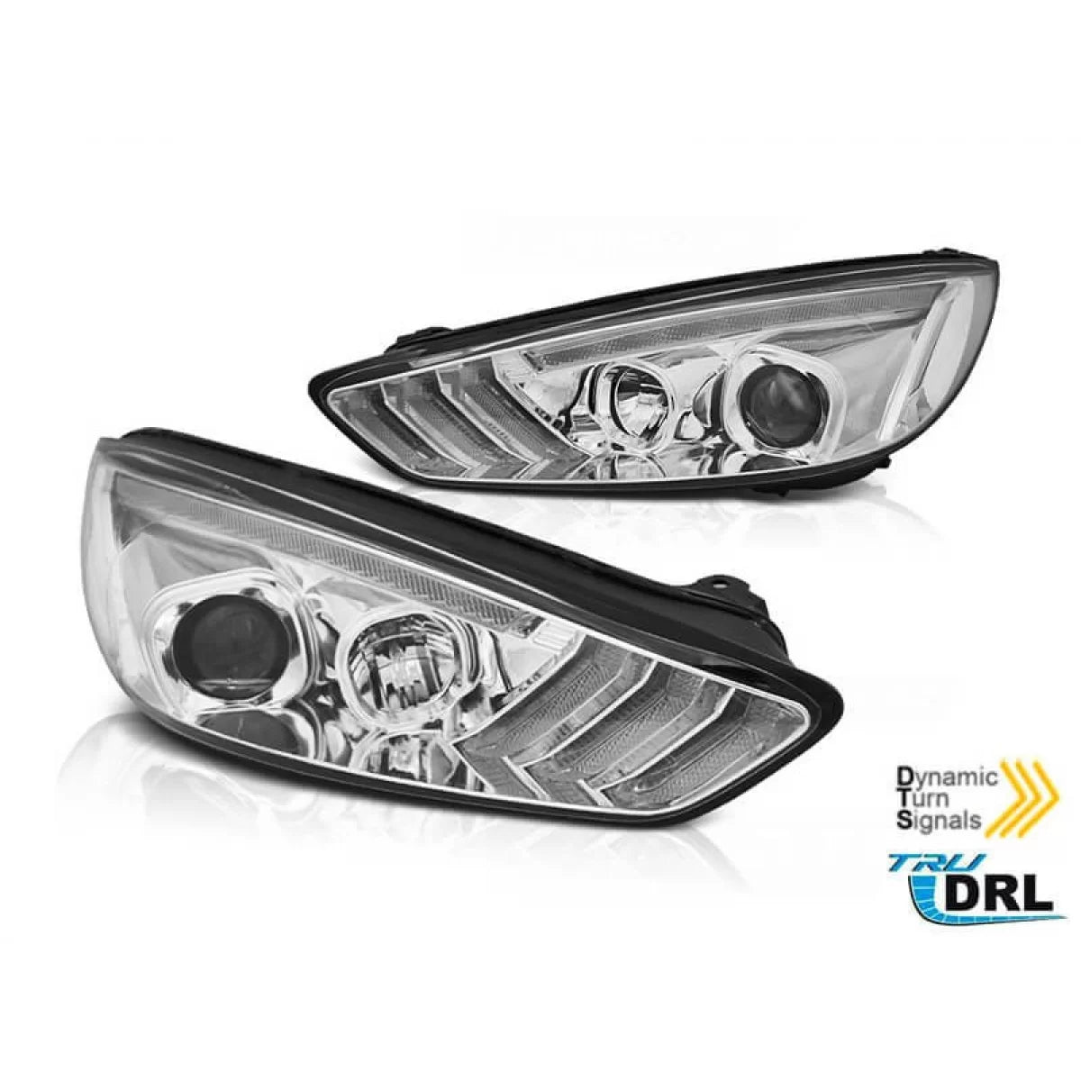 Fari Anteriori Cromati Sinistro e Destro per Ford Focus MK3 2015-2018