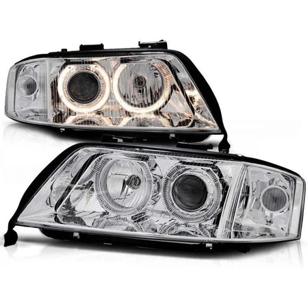 Fari Tuning con Anelli Alogeni Anteriori Sinistro e Destro per Audi A6 C5