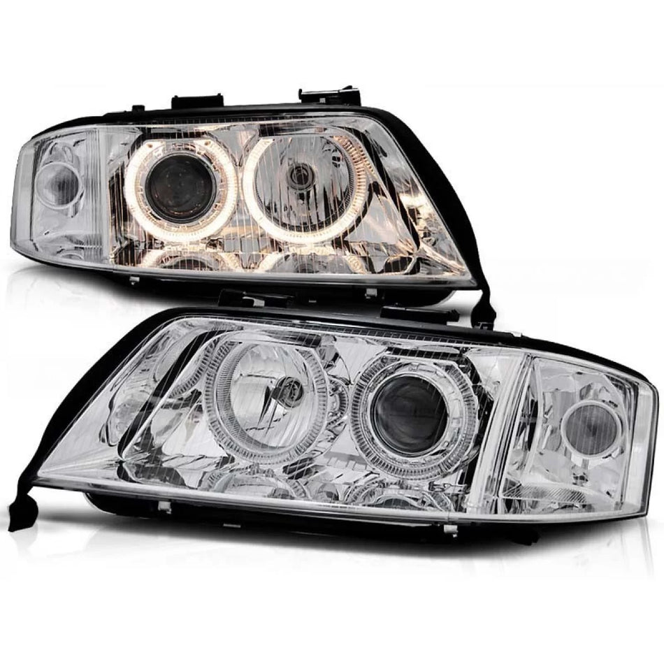 Fari Tuning con Anelli Alogeni Anteriori Sinistro e Destro per Audi A6 C5