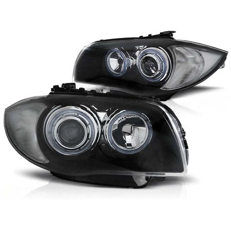 Fari Tuning con Angel Eyes Alogeni Anteriori Dx e Sx per BMW 1 E81 E82 E87 E88
