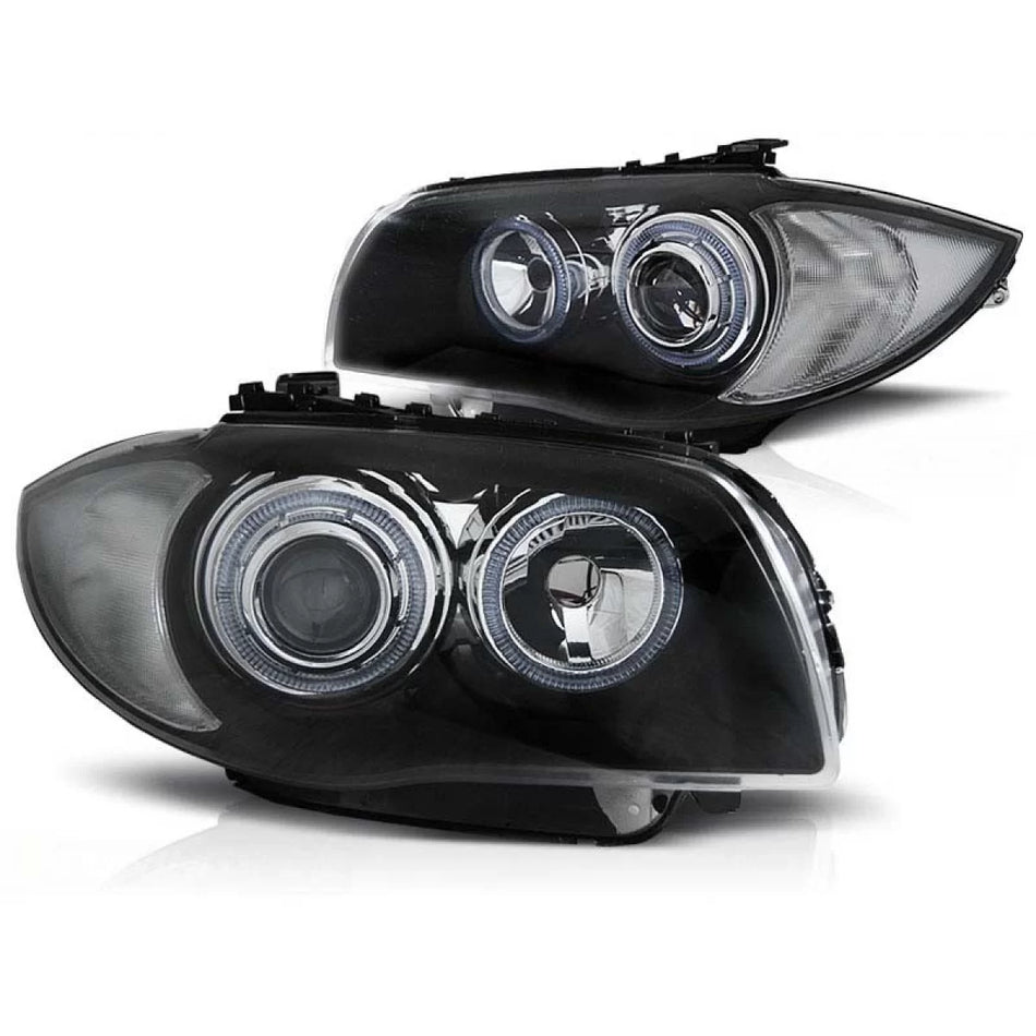 Fari Tuning con Angel Eyes Alogeni Anteriori Dx e Sx per BMW 1 E81 E82 E87 E88