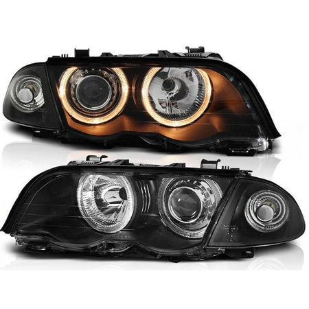 Fari Tuning con Anelli Alogeni Anteriori Dx e Sx per BMW 3 E46 05.1998-08.2001