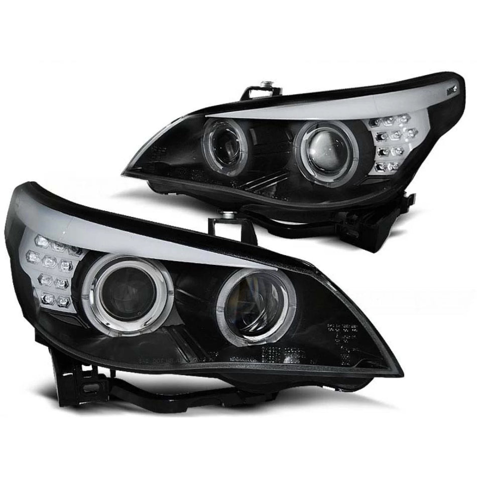 Fari Anteriore con Angel Eyes Alogeni per BMW E60 E61 2003-2007 Dx e Sx