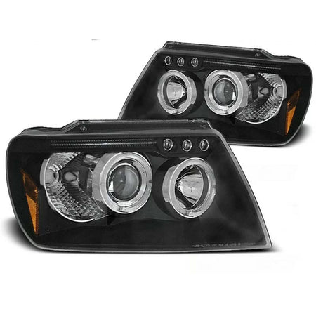 Fari Anteriori con Angel Eyes Alogeni per Jeep Grand Cherokee 1999-2005 Dx e Sx