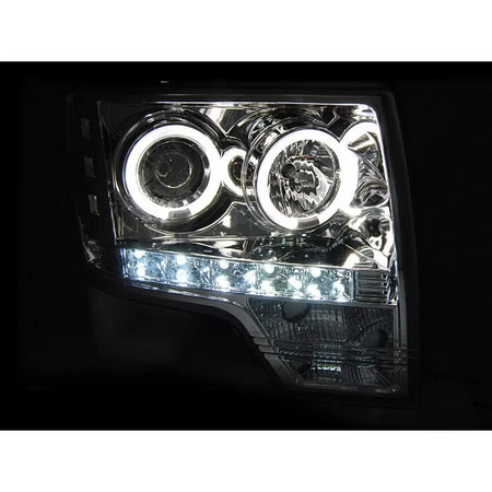 Fari Tuning con Anelli Angel Eyes Alogeni Anteriori Dx e Sx per Ford F150