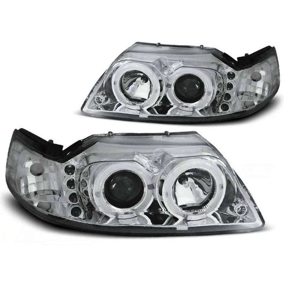 Fari Anteriori con Anelli Alogeni per Ford Mustang 1998-2004 Dx e Sx